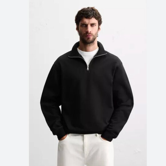Zara Other - Zara Mens Sweatshirt XL Black Quarter Zip Pullover Athletic 0761/333 NWT